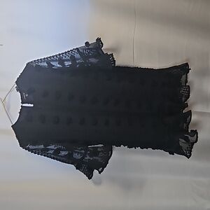 mittoshop Black Sheer Pom-Pom Ruffle Shift Dress